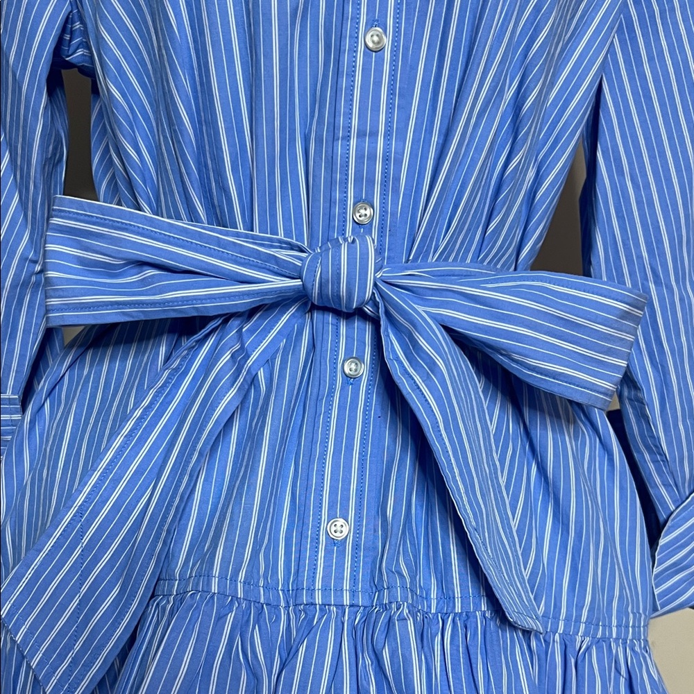 👔🐬🏳️NWT Elegant Blue Striped Shirt Mini Bubble Dress - Picture 5 of 17